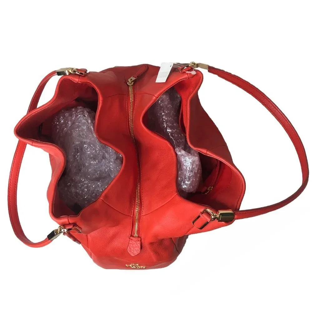 COACH Madison Phoebe Tumbled Cardinal Red Leather 3 Section Shoulder Bag NWT